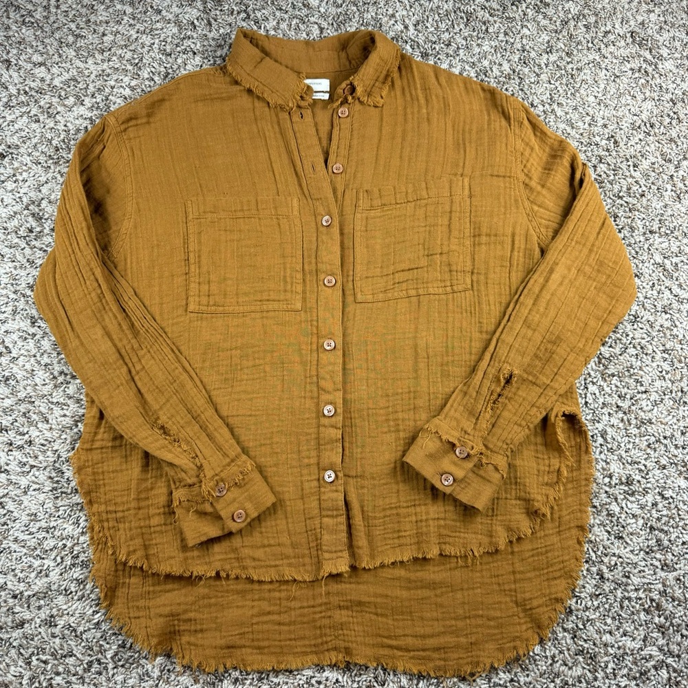 UO Luca Textured Gauzy Cotton Button-Down Shirt